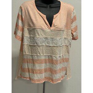 Cato Womans Size XL Blouse Striped Short Sleeve Boho Peasant Lace Insert